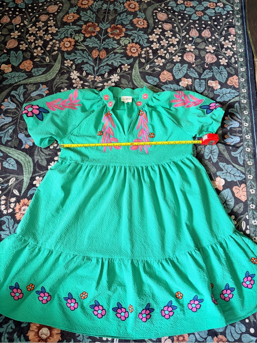 Umgee Green Midi Dress with Pink Floral Embroidery - Picture 10 of 13